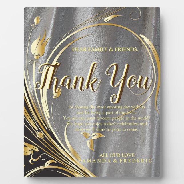 Silver satin  & Gold flower thank You Plaque (Front)