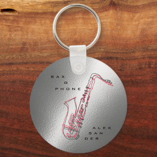 Silver Saxophone Illustration Modern Saxophonist Keychain