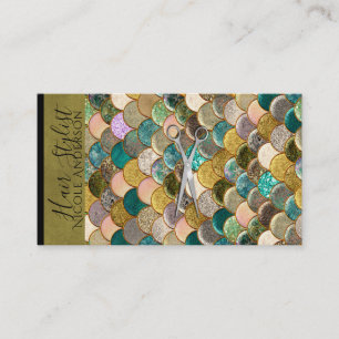 Silver Scissors Colour Mermaid Scales Hair Stylist Business Card