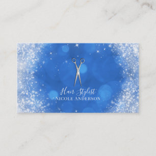 Silver Scissors Fairy Tale Blue Hair Stylist Business Card