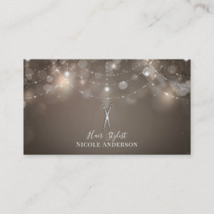 Silver Scissors Taupe Sparkle Chic Hair Stylist Business Card