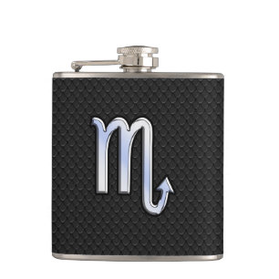 Silver Scorpio Zodiac Sign black snake skin Hip Flask