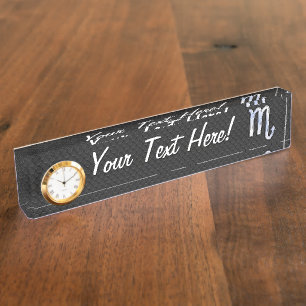 Silver Scorpio Zodiac Sign black snake skin Nameplate