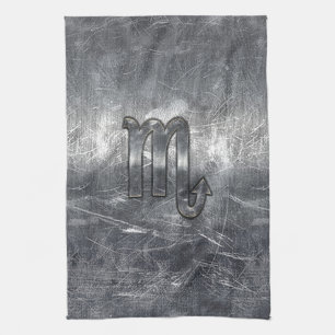 Silver Scorpio Zodiac Sign Distressed Metal Style Kitchen Towel