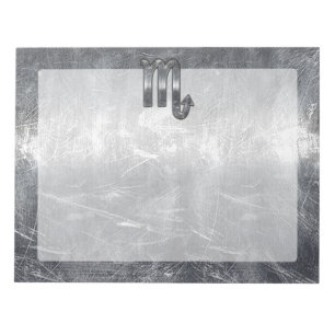 Silver Scorpio Zodiac Sign Distressed Metal Style Notepad