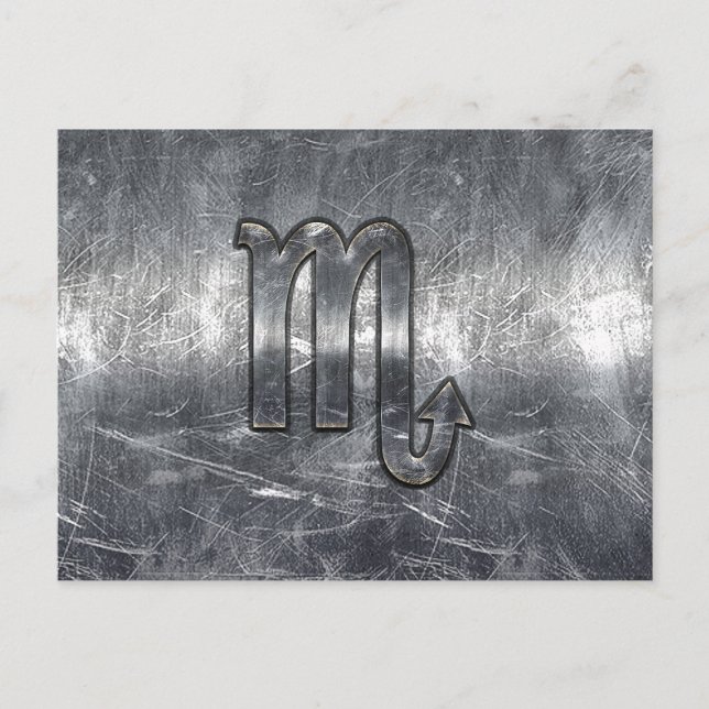 Silver Scorpio Zodiac Sign Distressed Metal Style Postcard (Front)