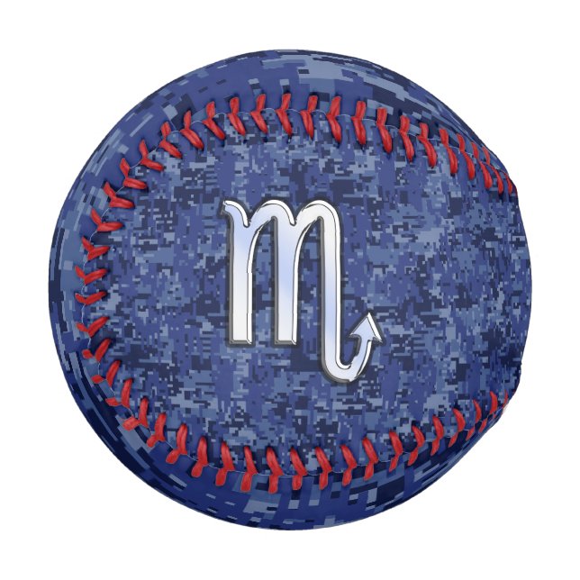 Silver Scorpio Zodiac Sign on Blue Camo Baseball (Front Left)