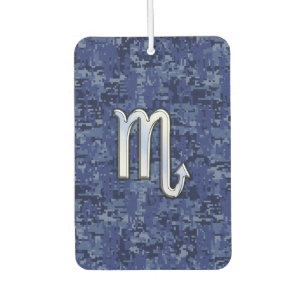 Silver Scorpio Zodiac Sign on Blue Camo Car Air Freshener