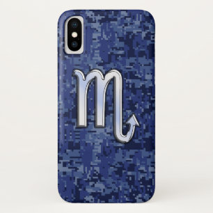 Silver Scorpio Zodiac Sign on Blue Camo Case-Mate iPhone Case