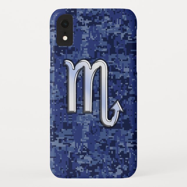 Silver Scorpio Zodiac Sign on Blue Camo Case-Mate iPhone Case (Back)
