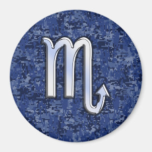 Silver Scorpio Zodiac Sign on Navy Blue Camo Magnet