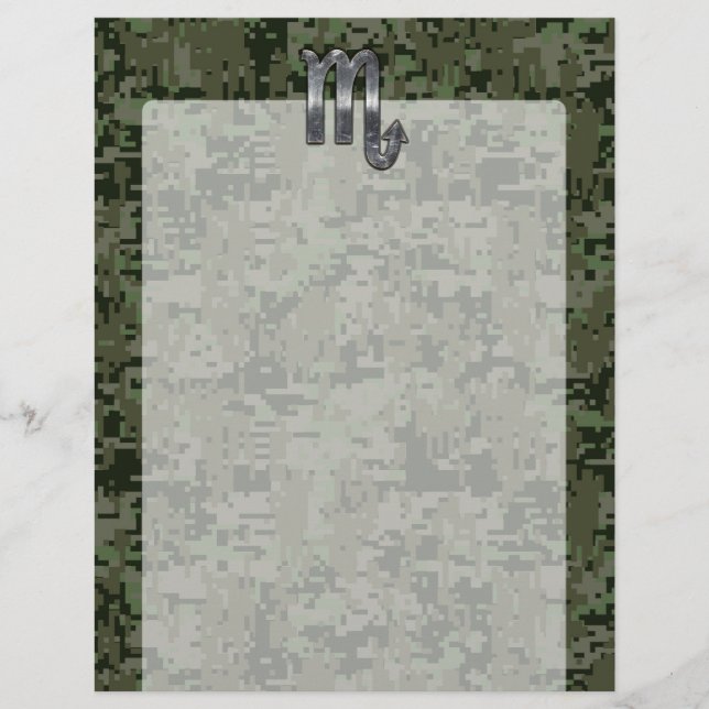 Silver Scorpio Zodiac Sign Woodland Digital Camo (Front)