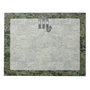 Silver Scorpio Zodiac Sign Woodland Digital Camo Notepad