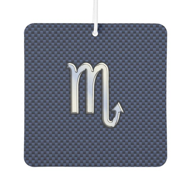 Silver Scorpio Zodiac Symbol Navy Carbon Fibre Air Freshener (Front)