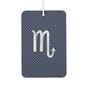 Silver Scorpio Zodiac Symbol Navy Carbon Fibre Air Freshener
