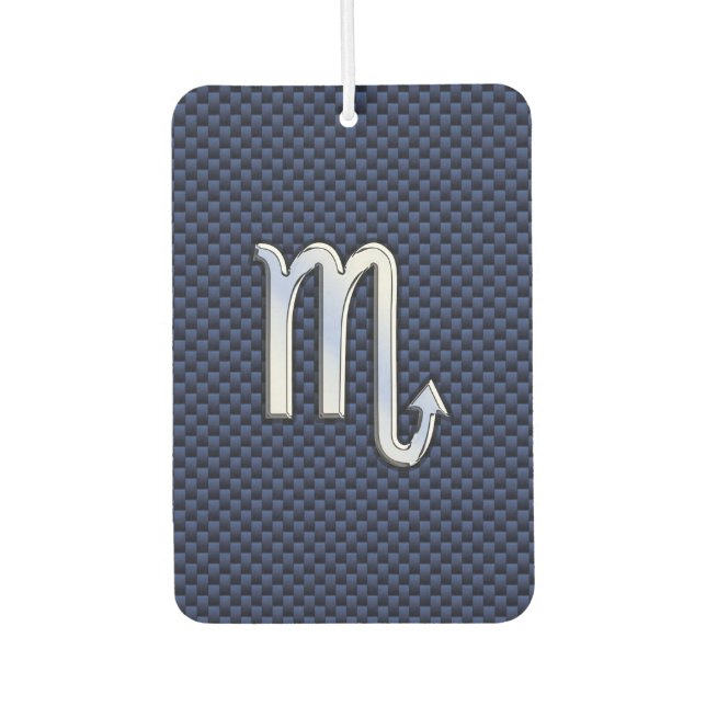 Silver Scorpio Zodiac Symbol Navy Carbon Fibre Air Freshener (Front)