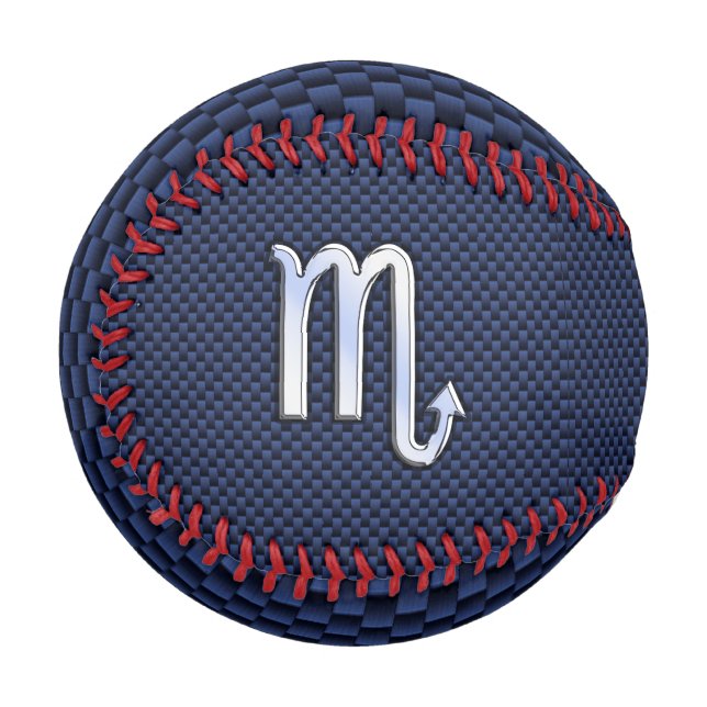Silver Scorpio Zodiac Symbol Navy Carbon Fibre Baseball (Front Left)
