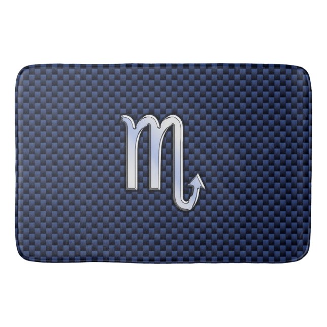 Silver Scorpio Zodiac Symbol Navy Carbon Fibre Bath Mat (Front)