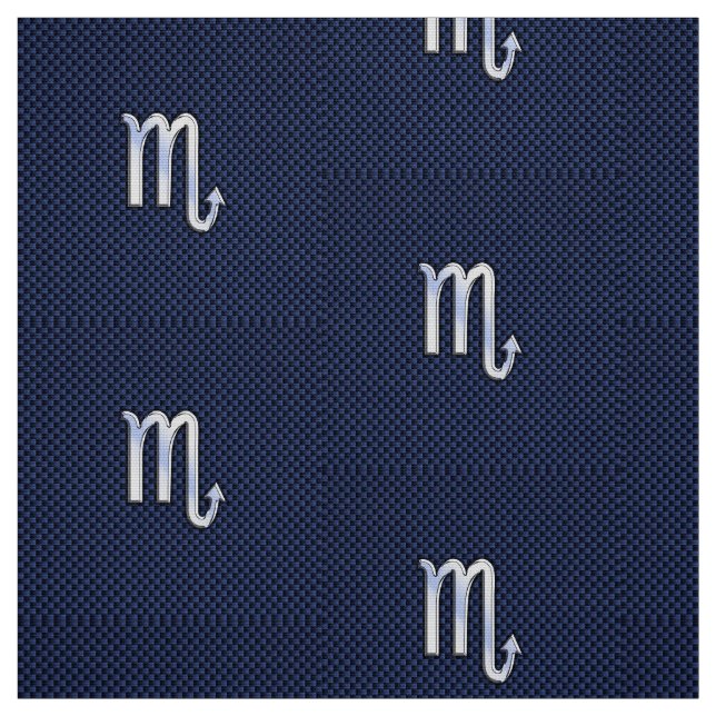 Silver Scorpio Zodiac Symbol Navy Carbon Fibre Fabric (Swatch)
