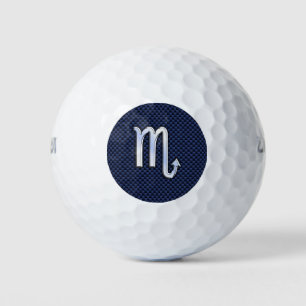 Silver Scorpio Zodiac Symbol Navy Carbon Fibre Golf Balls
