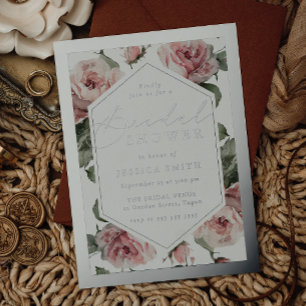 Silver Script Blush Floral Frame Bridal Shower