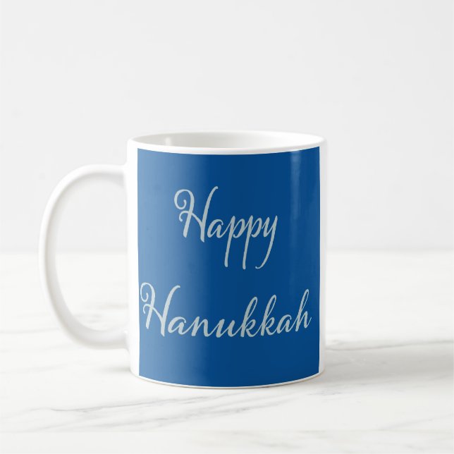 Silver Script Happy Hanukkah Tekhelet Blue  Coffee Mug (Left)