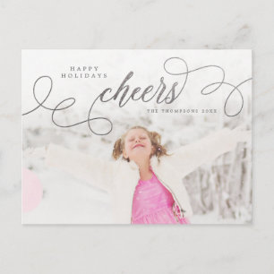 Silver Script Happy Holidays Personalized Photo Postcard