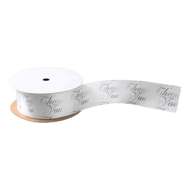 Silver Script Thank You Satin Ribbon (Spool)