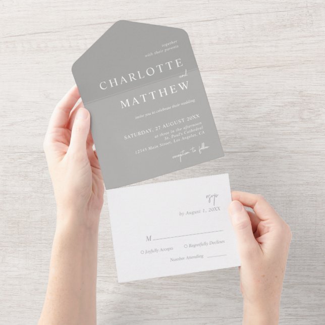 Silver Script Wedding  All In One Invitation (Tearaway)