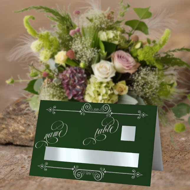 Silver Scroll Border & Calligraphy - Emerald Place Card (Creator Uploaded)