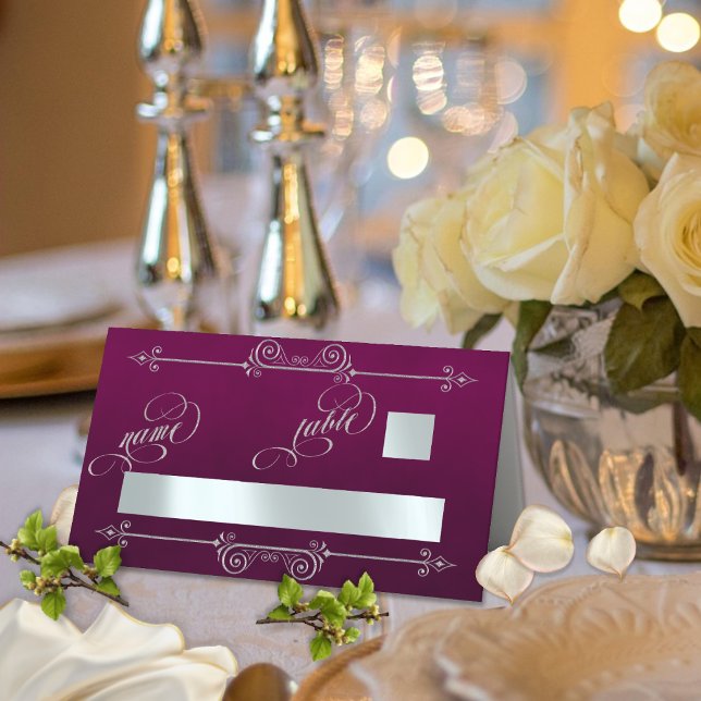 Silver Scroll Border & Calligraphy - Plum Place Card (Creator Uploaded)
