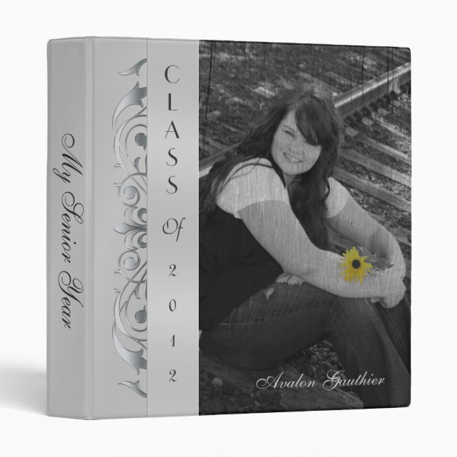Silver Scroll Photo Silver Graduation Album Binder (Front/Spine)