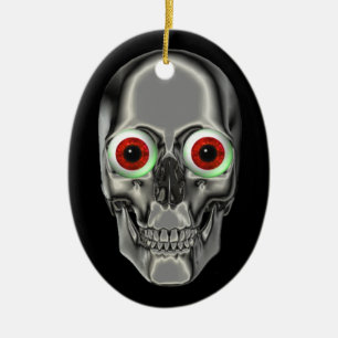 Silver Scull Red Eyeballs Fantasy Ornament