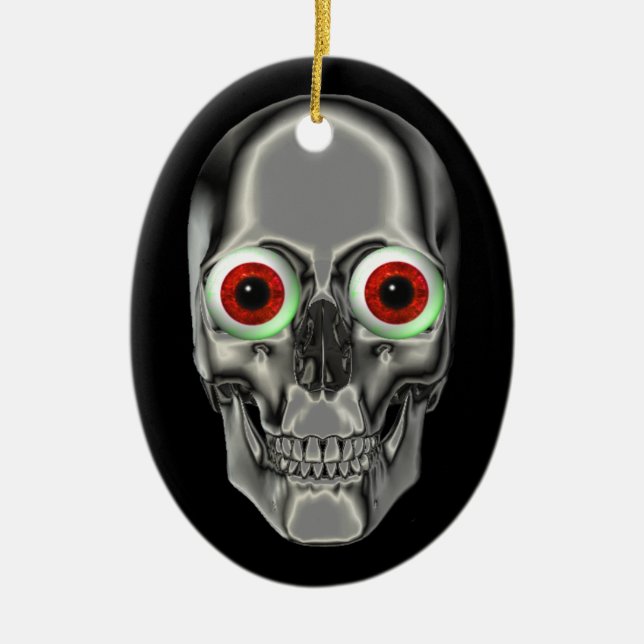 Silver Scull Red Eyeballs Fantasy Ornament (Front)
