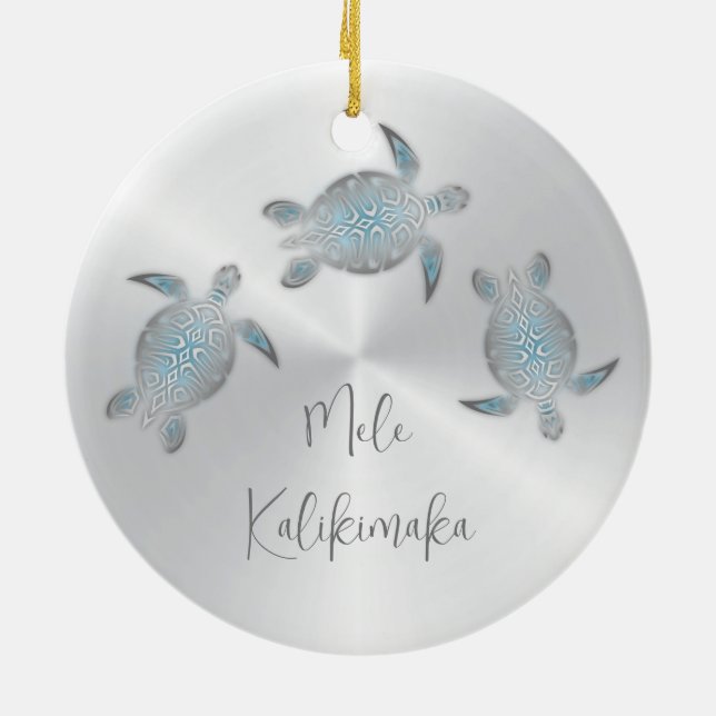 Silver Sea Turtle Animal Hawaiian Ceramic Ornament (Back)