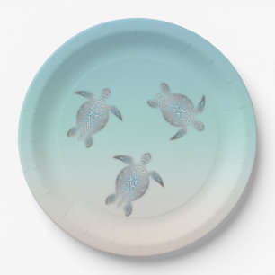 Silver Sea Turtle  Aquamarine Tropical Paper Plate