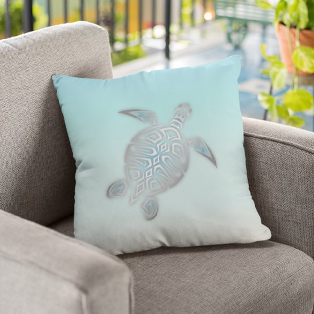 Silver Sea Turtle  Beach Style | Coastal  Throw Pillow (Creator Uploaded)