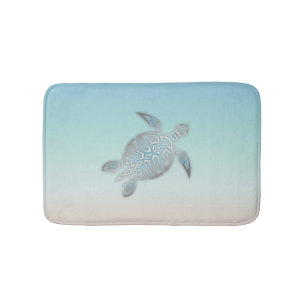 Silver Sea Turtle Beach Style Turquoise Bath Mat