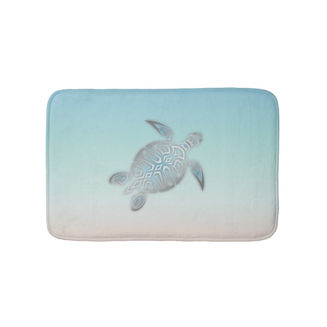 Silver Sea Turtle Beach Style Turquoise Bath Mat (Front)
