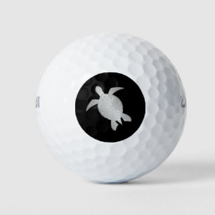 Silver Sea Turtle Black Coastal Beach Golf Balls