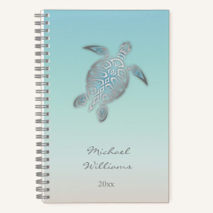 Silver Sea Turtle Coastal Add Name And Year Notebook