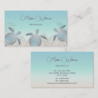 Silver Sea Turtle | Coastal Qr Code Business Card