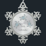 Silver Sea Turtle | Mele Kalikimaka | Hawaiian Snowflake Pewter Christmas Ornament<br><div class="desc">A modern version in elegant silver of the popular Mele Kalikimaka Christmas Decor designs. Christmas celebrations are always fun and bring happiness and warmth to everyone’s lives. And Christmas in Hawaii has its unique charm, fervour, and joy. Say Merry Christmas to your loved ones in Hawaiian or change the text...</div>