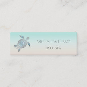 Silver Sea Turtle QR Code Beach Style Mini Business Card