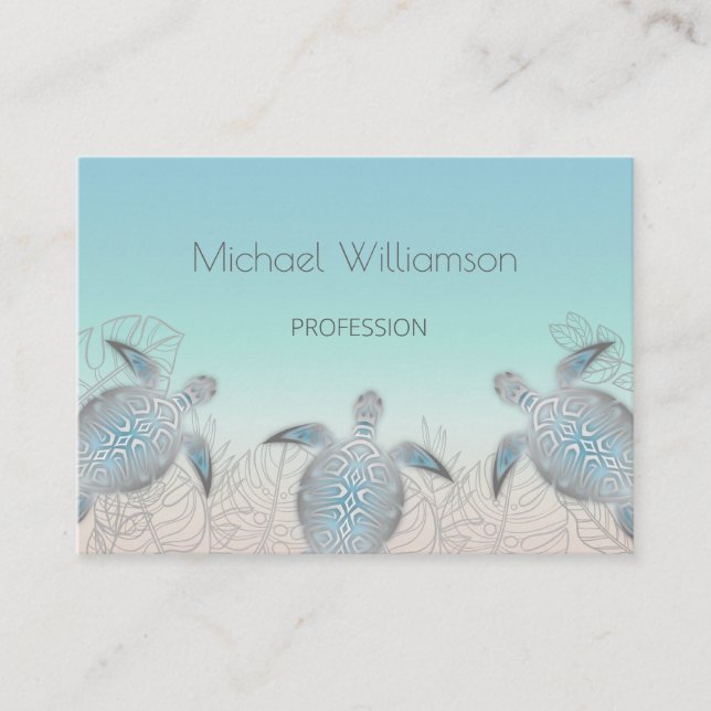 Silver Sea Turtle Turquoise Business Card (Front)