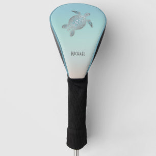Silver Sea Turtle  Turquoise   Coastal Monogram Golf Head Cover