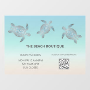 Silver Sea Turtle Turquoise Coastal Window Cling
