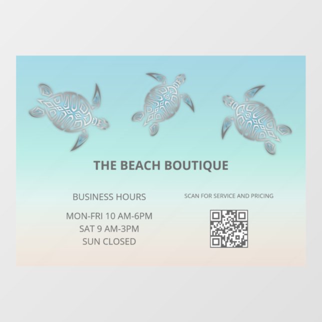 Silver Sea Turtle Turquoise Coastal Window Cling (Sheet)