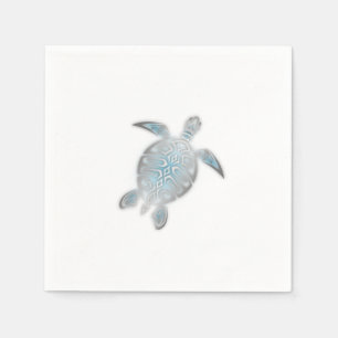 Silver Sea Turtle  White Coastal Maritime Napkin