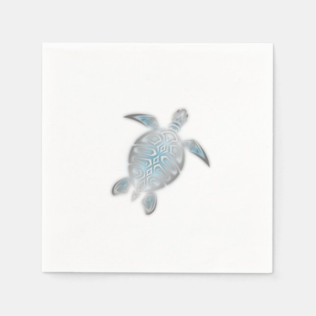 Silver Sea Turtle  White Coastal Maritime Napkin (Front)